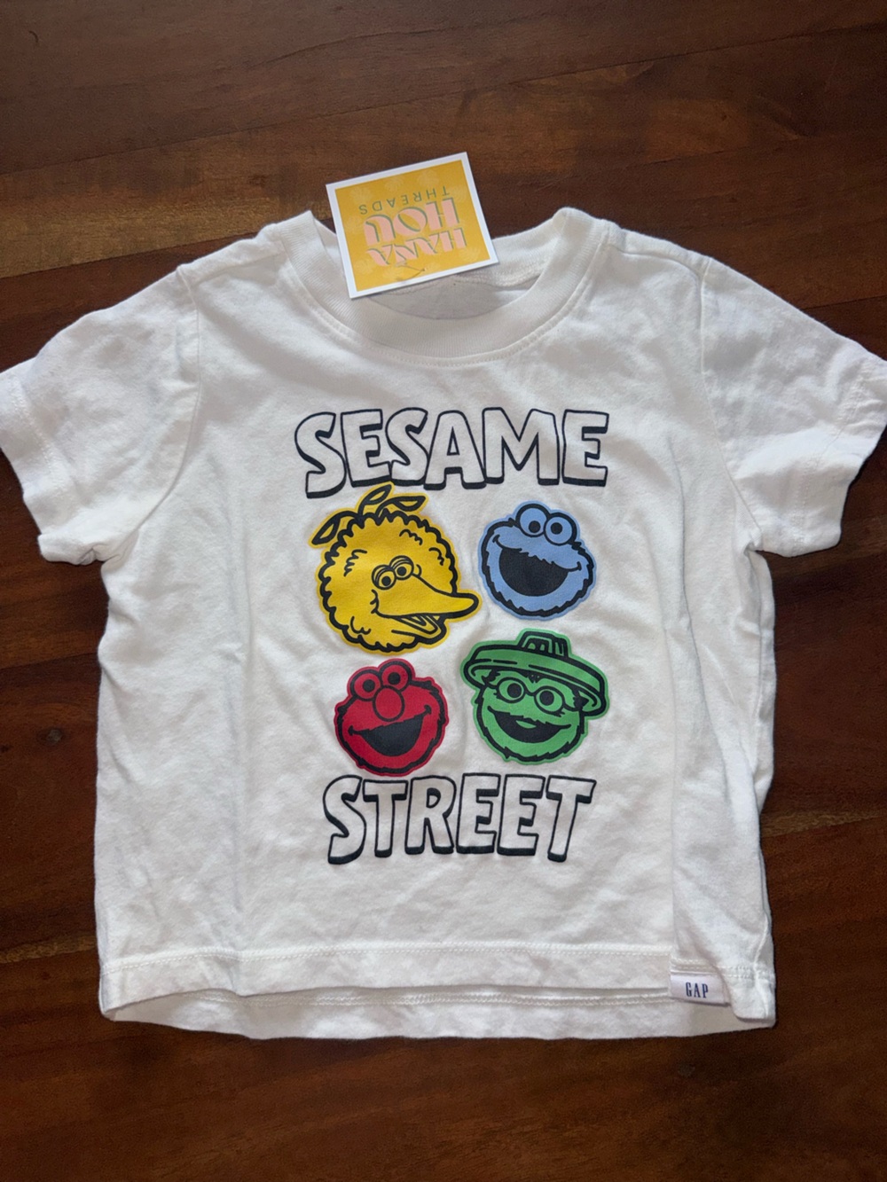 GAP White Sesame Street Tee with Red, Yellow, Green, Blue Characters